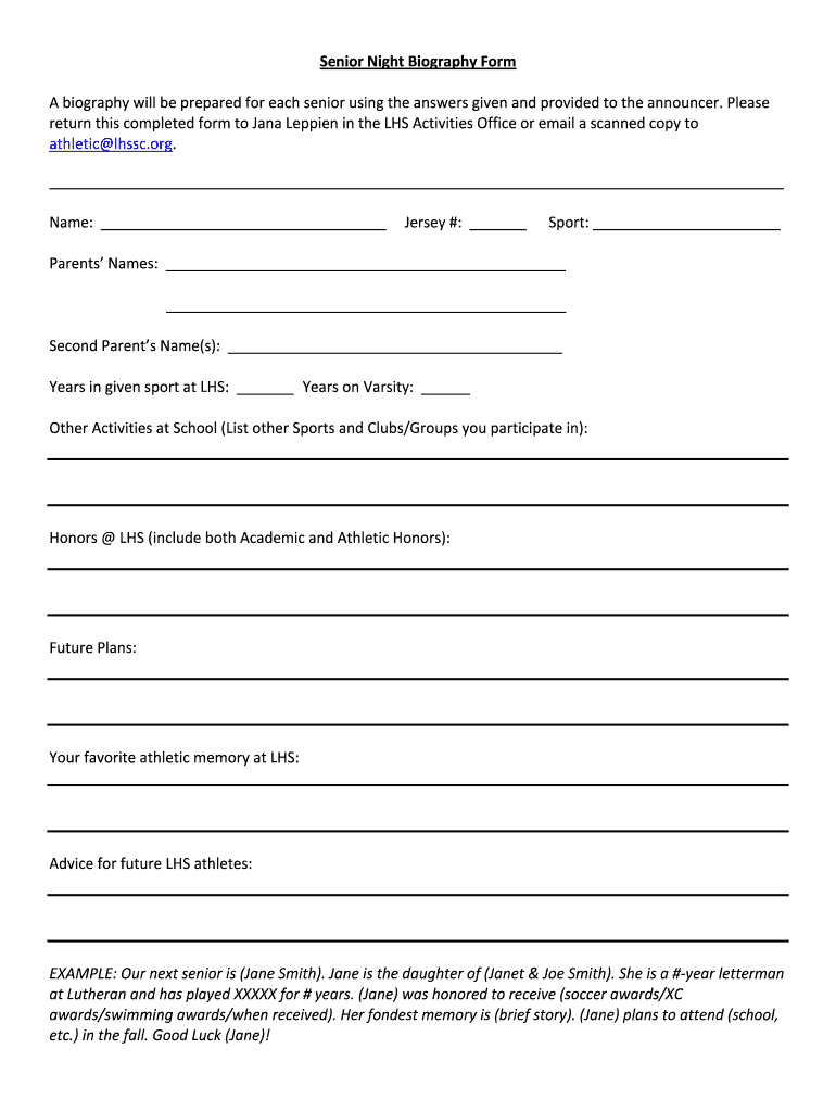 Senior Night Bio Form – Fill Online, Printable, Fillable Within Free Bio Template Fill In Blank