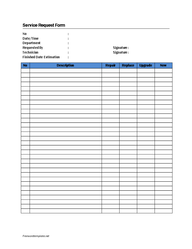 Service Request Form Template | Templates At With Check Request Template Word