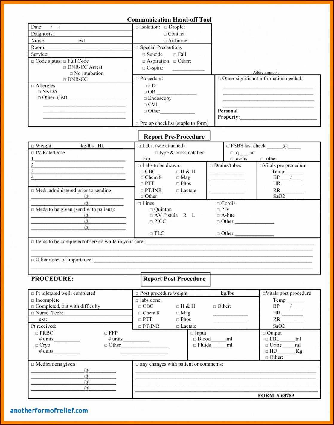 Shift Change Report Template For Nursing Handoff Report Template