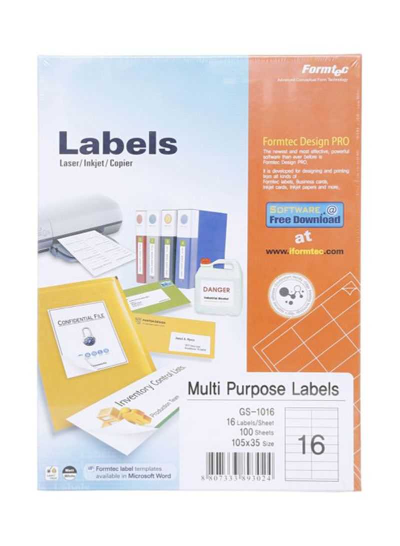 Shop Formtec 100 Sheets Label Per Sheet Box (16 Labels Per Sheet) Online In  Dubai, Abu Dhabi And All Uae Within Word Label Template 16 Per Sheet A4
