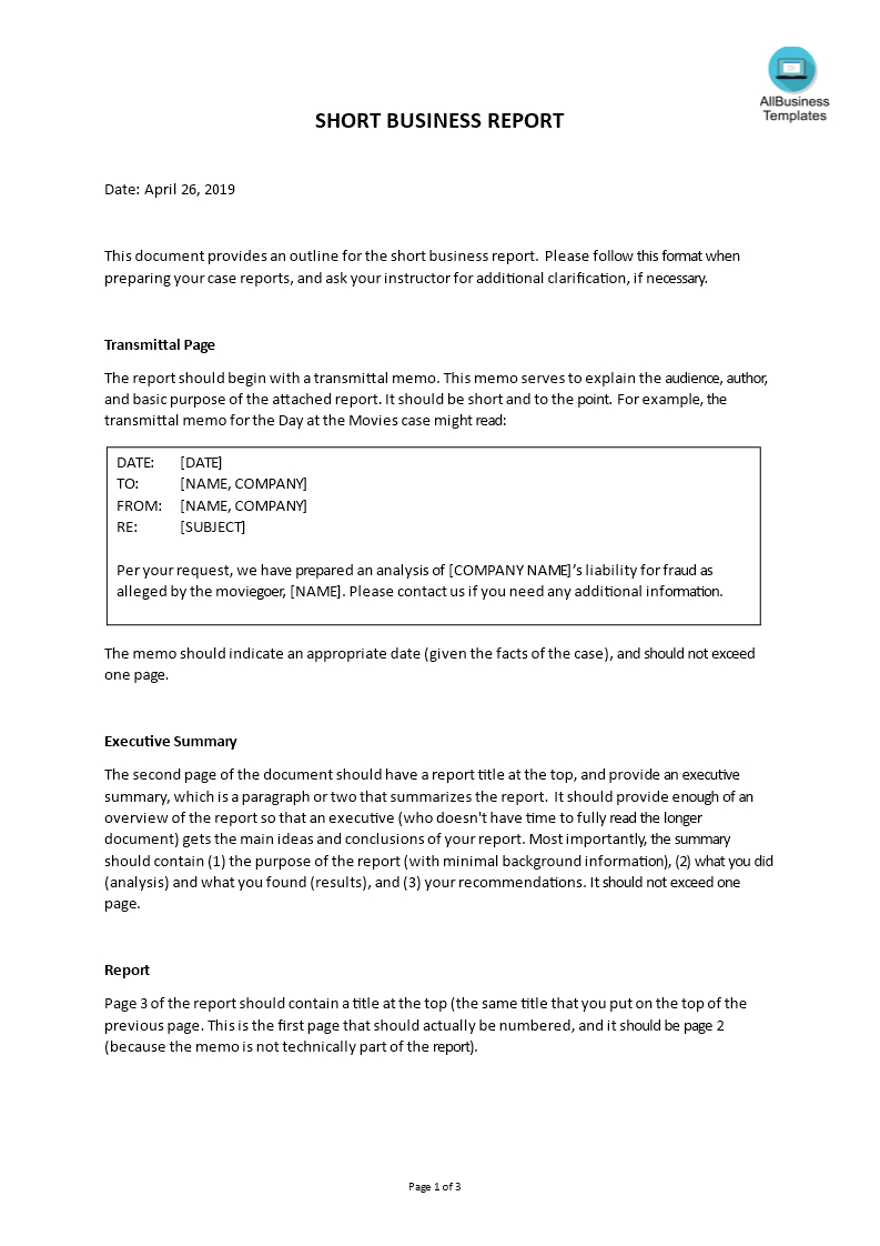 Short Business Report Example | Templates At Intended For Template On How To Write A Report