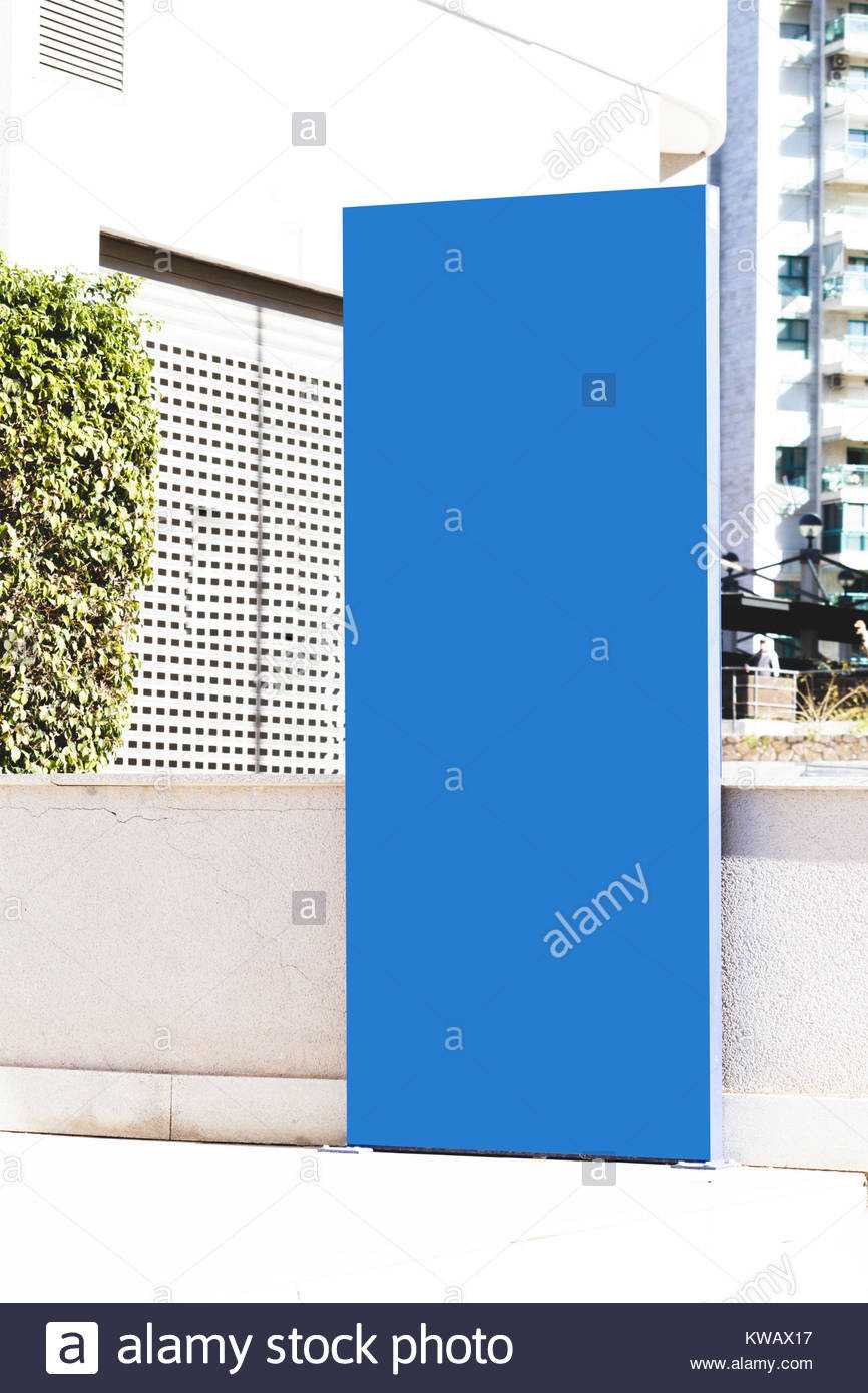Signboard Stand Mock Up. Big Blue Banner Template In The In Street Banner Template