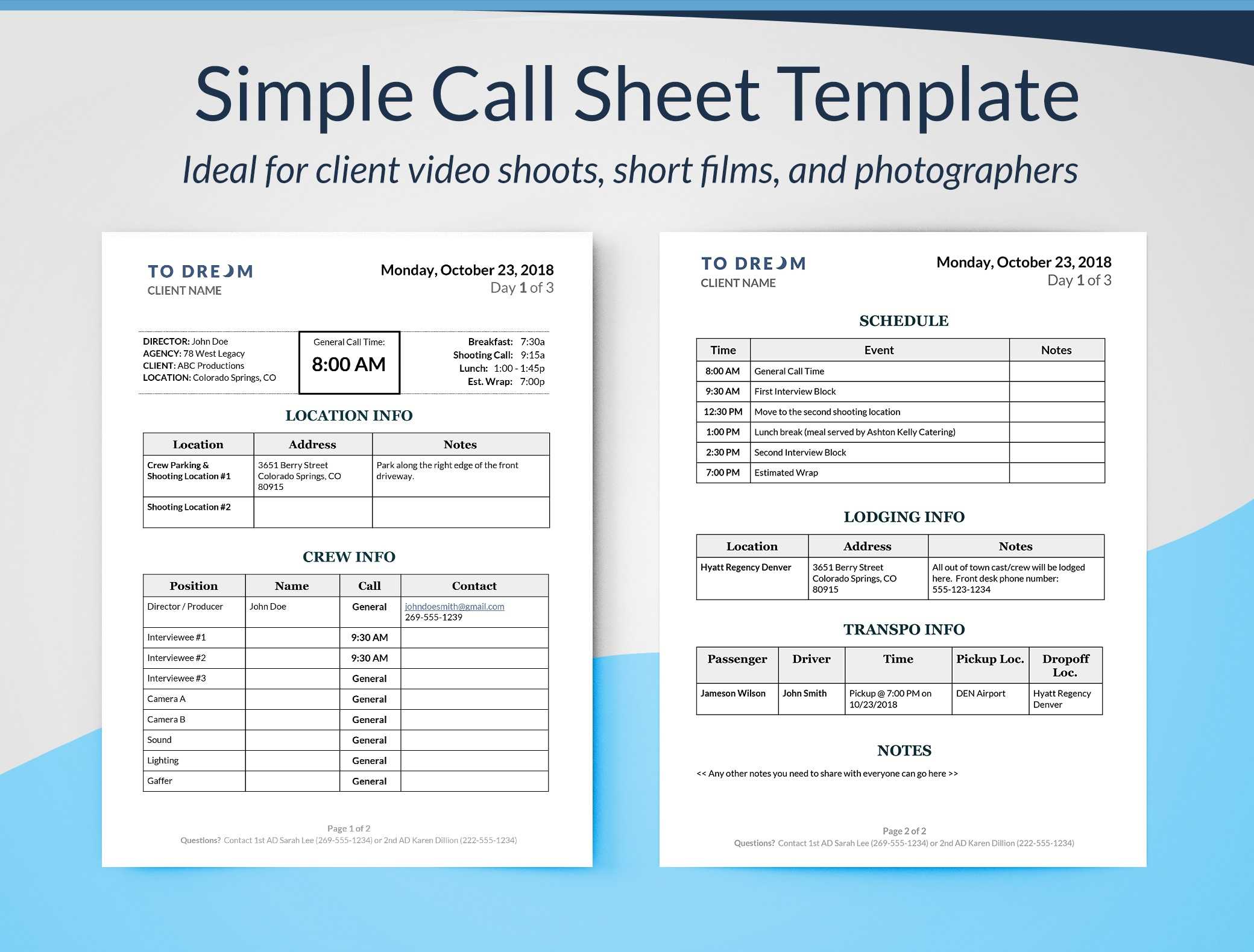 Simple Call Sheet Template Word Doc | Sethero Pertaining To Film Call Sheet Template Word