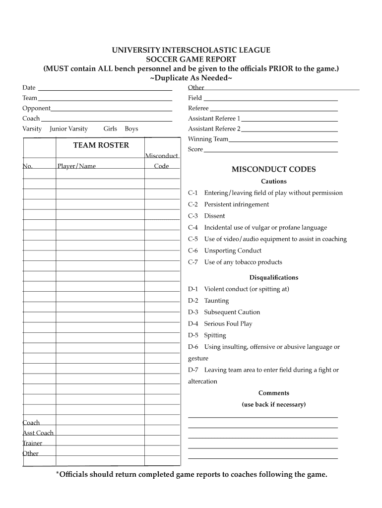 Soccer Game Report Template – Fill Online, Printable With Regard To Coaches Report Template
