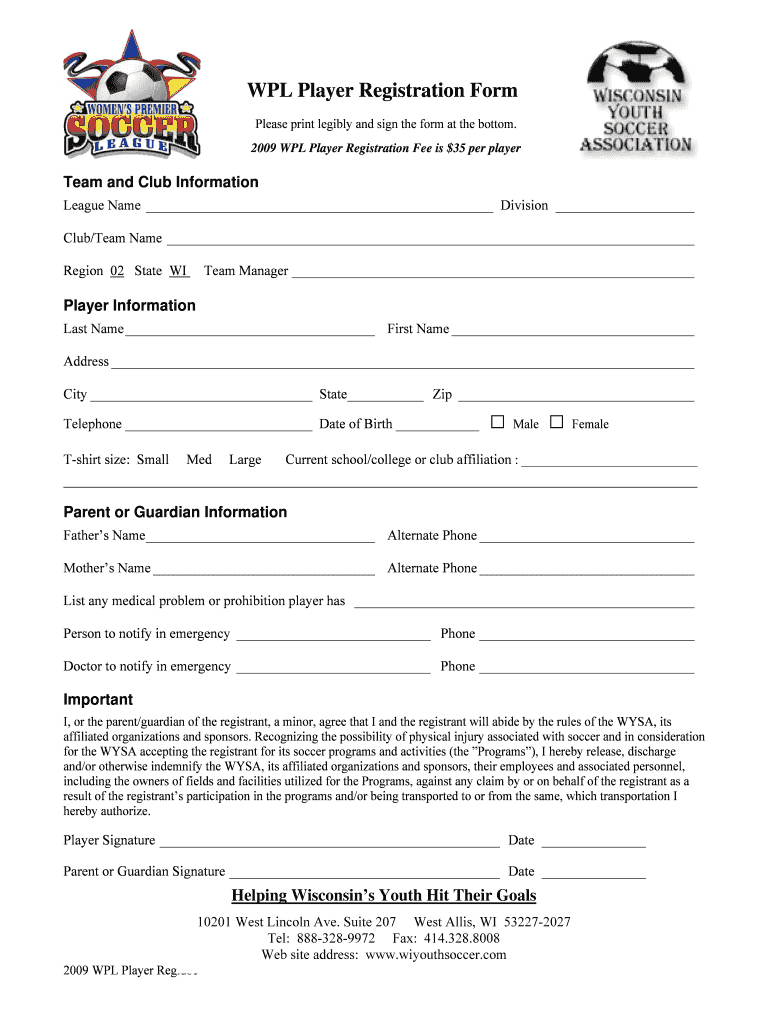 Soccer Registration Form Template – Fill Online, Printable Throughout School Registration Form Template Word