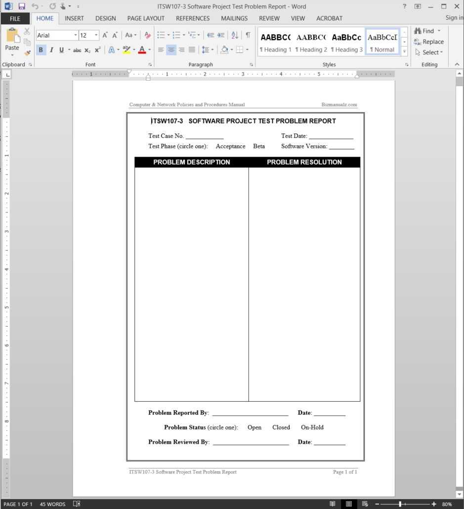 Software Project Test Problem Report Template | Itsw107 3 For Software Problem Report Template