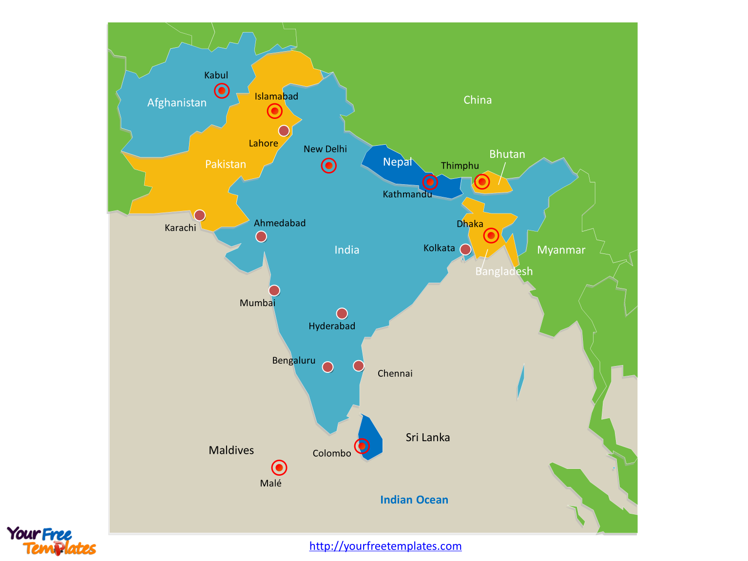 South Asia Map Free Templates – Free Powerpoint Templates For Blank City Map Template