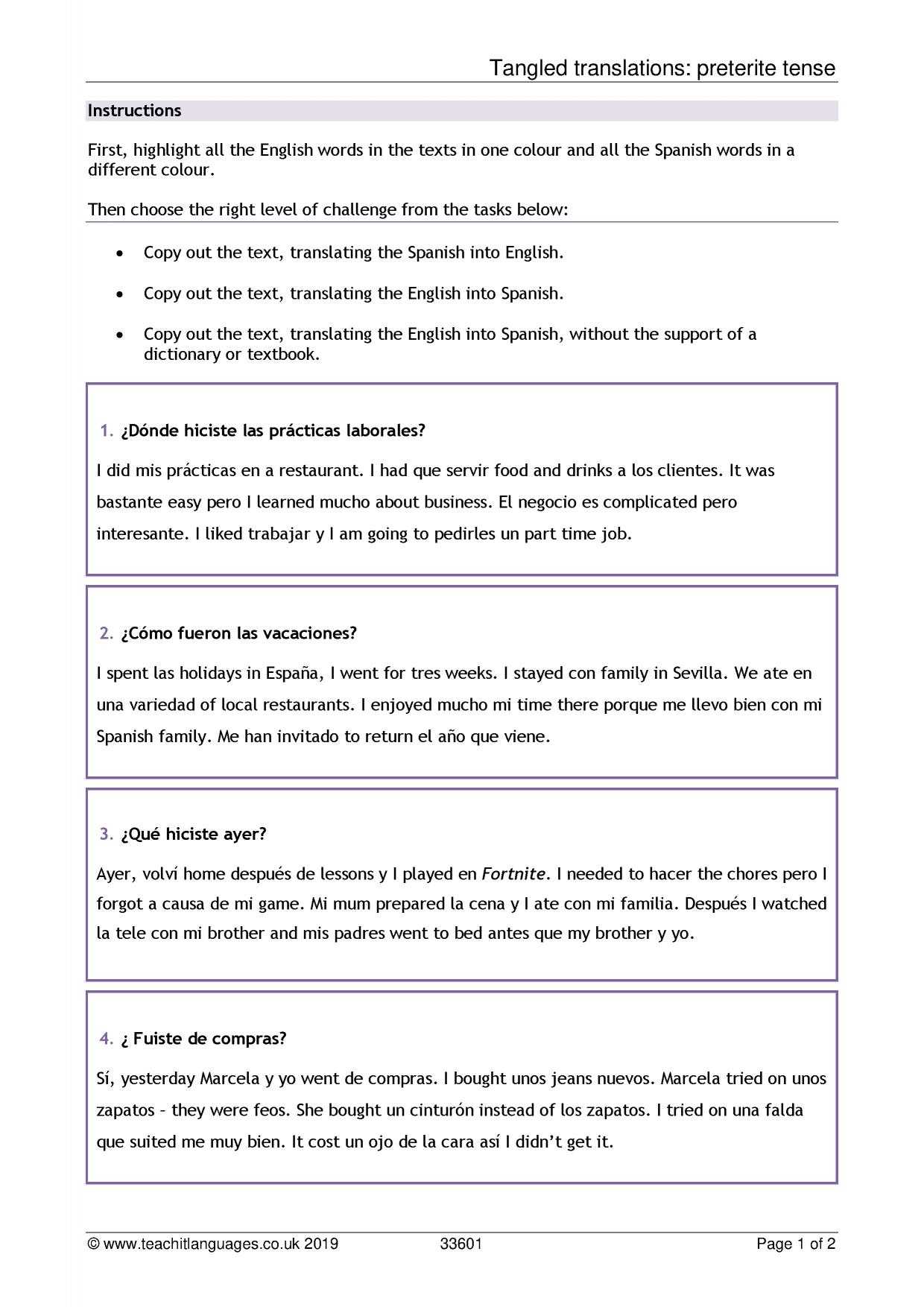 Spanish Language Teaching Resources – Teachit Languages Regarding Book Report Template In Spanish