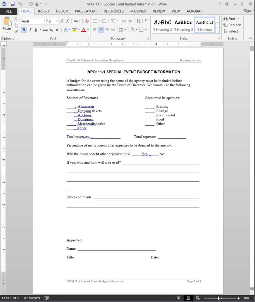 Special Event Budget Report Template | Npo111 1 Pertaining To After Event Report Template