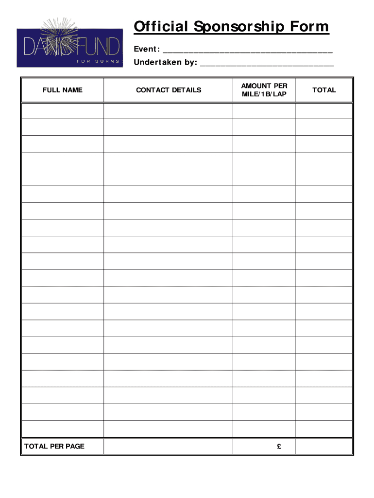 Sponsorship Form - Fill Online, Printable, Fillable, Blank With Regard To Blank Sponsor Form Template Free