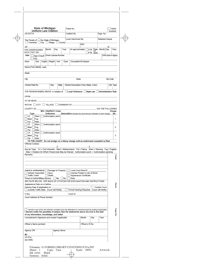 State Of Michigan Uniform Law Citation – Fill Online Inside Blank Speeding Ticket Template