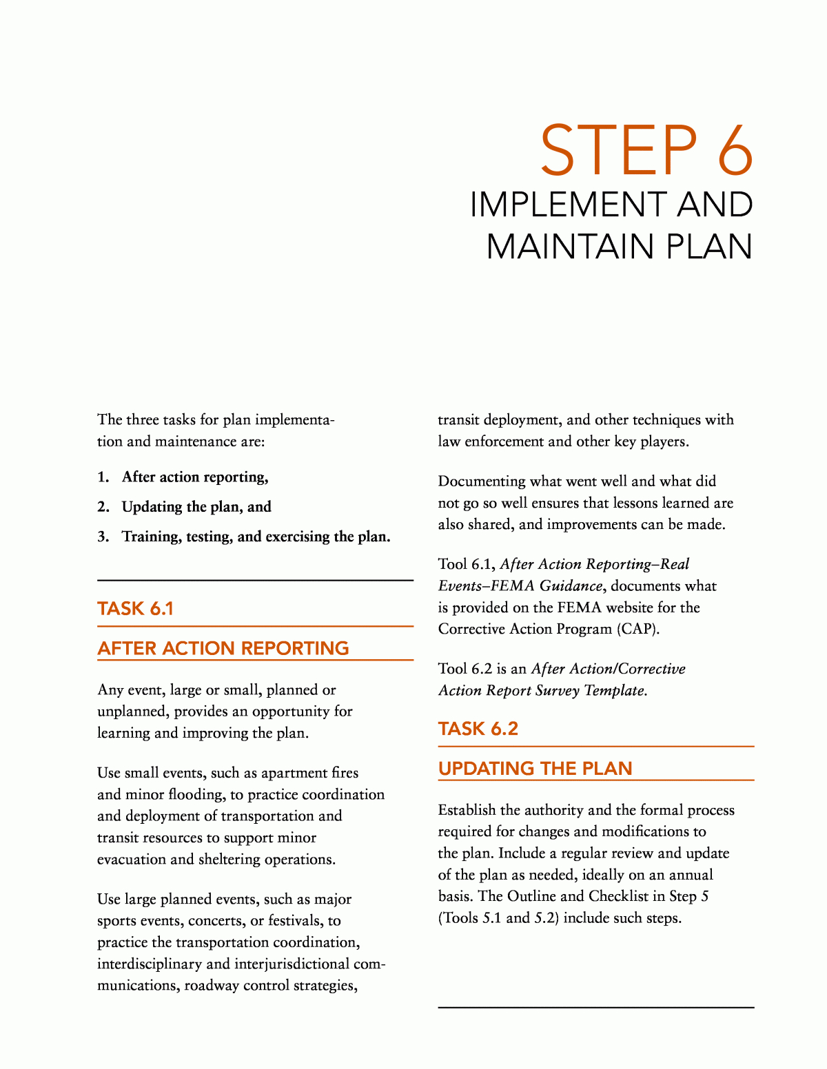 Step 6 Implement And Maintain Plan | A Transportation Guide For Event Debrief Report Template