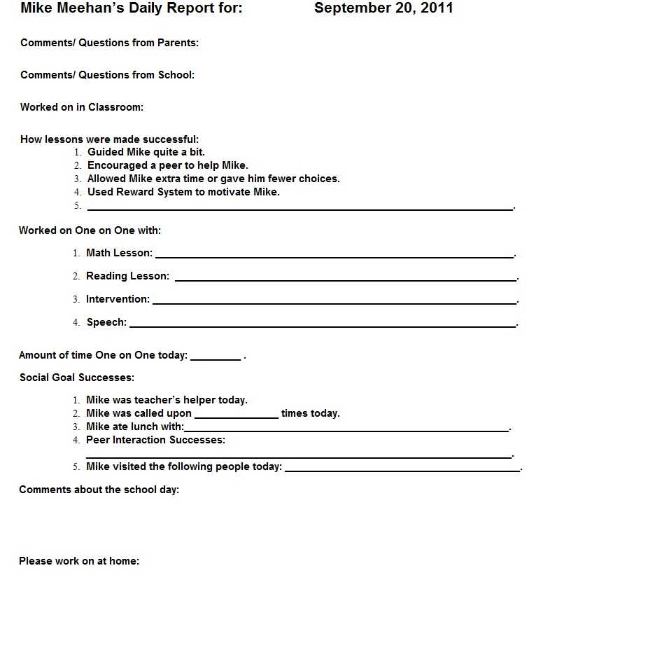 Student Daily Report Template ] – Student Daily Progress Pertaining To Intervention Report Template