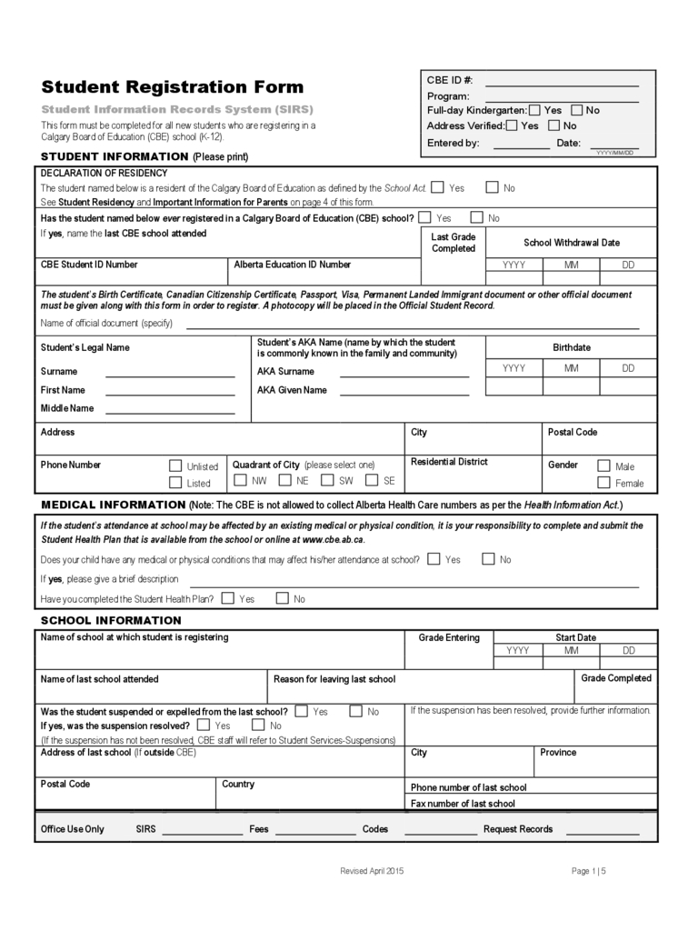 Student Registration Form - 5 Free Templates In Pdf, Word With School Registration Form Template Word