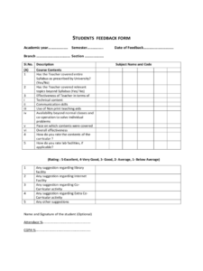 Students Feedback Form - 2 Free Templates In Pdf, Word inside Student Feedback Form Template Word