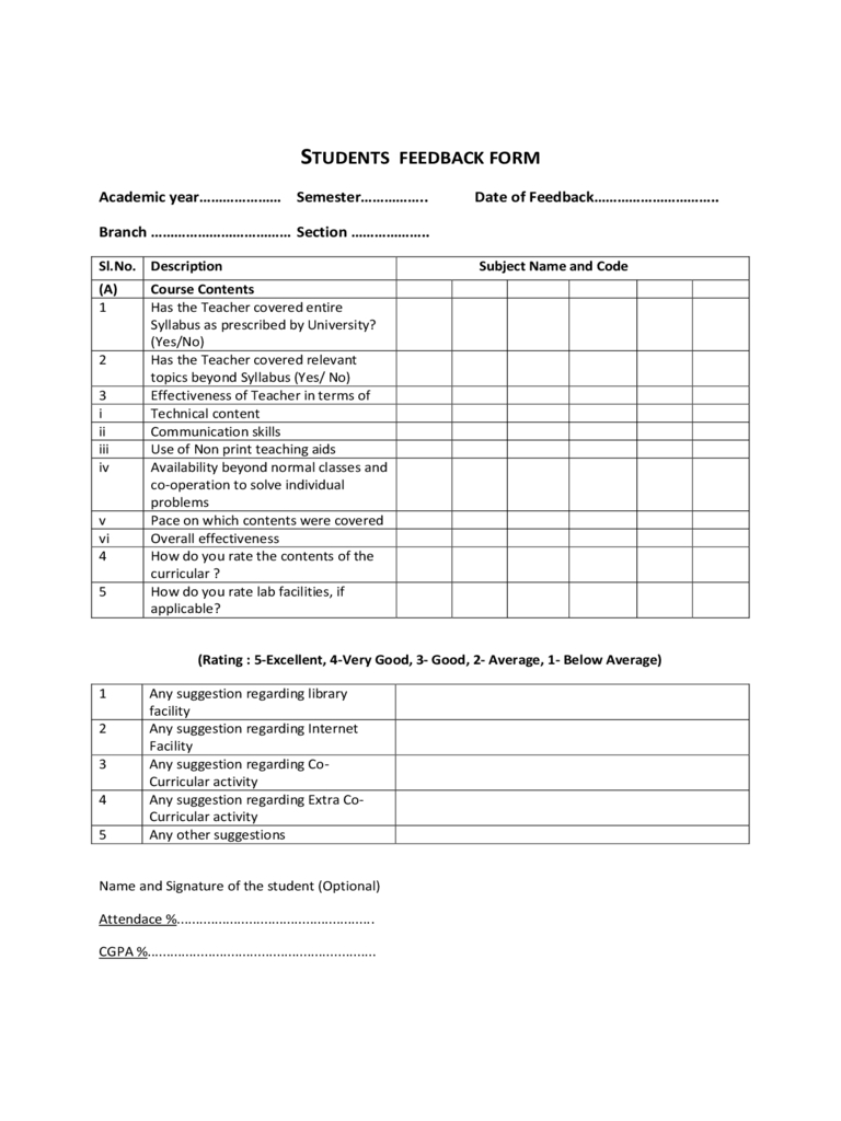 Students Feedback Form - 2 Free Templates In Pdf, Word Inside Student Feedback Form Template Word