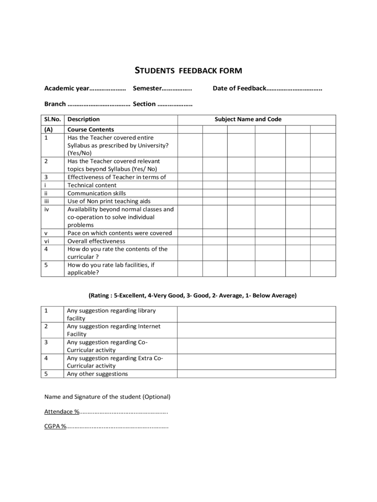 Students Feedback Form – 2 Free Templates In Pdf, Word Inside Student Feedback Form Template Word