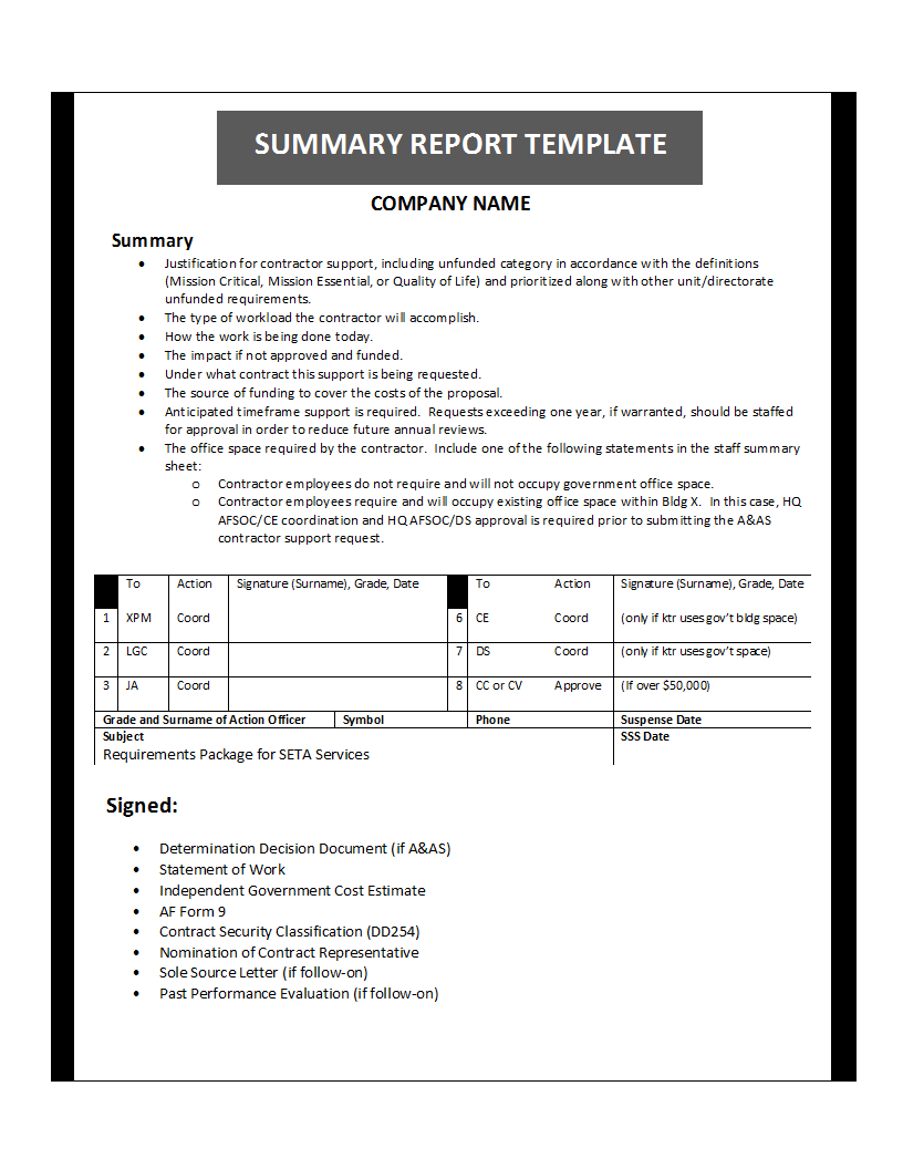 Summary Report Template For Project Analysis Report Template