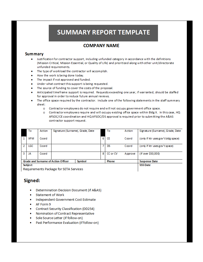 Summary Report Template Pertaining To Report Requirements Template