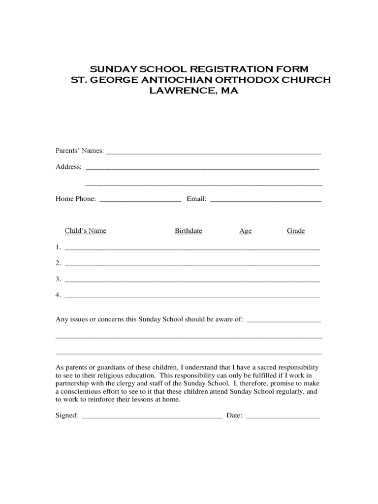 Sunday School Registration Form – 2 Free Templates In Pdf Intended For School Registration Form Template Word