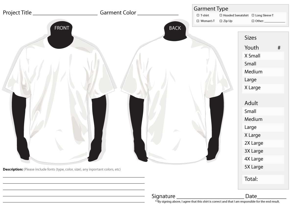 T Shirt Order Form – Sp Sketchbook Inside Blank T Shirt Order Form Template