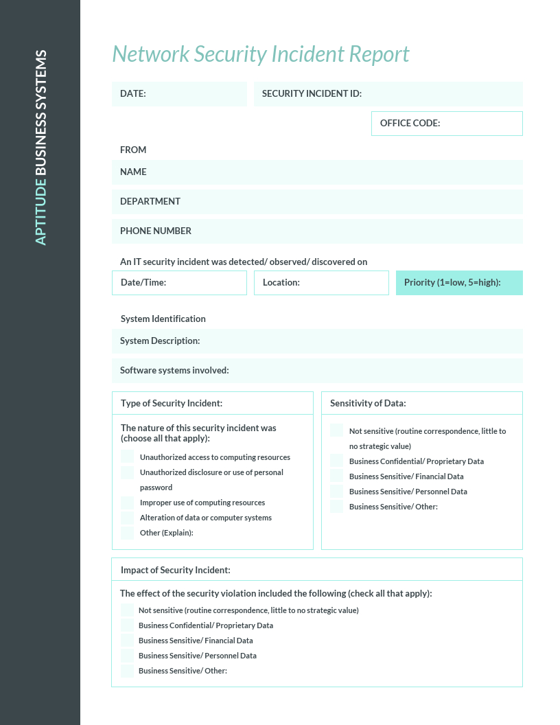 Teal It Incident Report Template Throughout Computer Incident Report Template