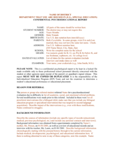 Template For A Bilingual Psychoeducational Report throughout Psychoeducational Report Template