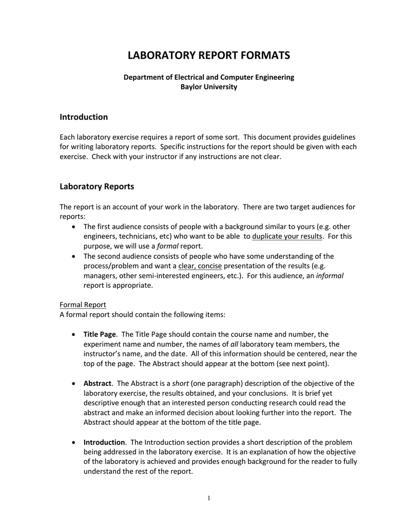 Template From Baylor | Manualzz Intended For Engineering Lab Report Template