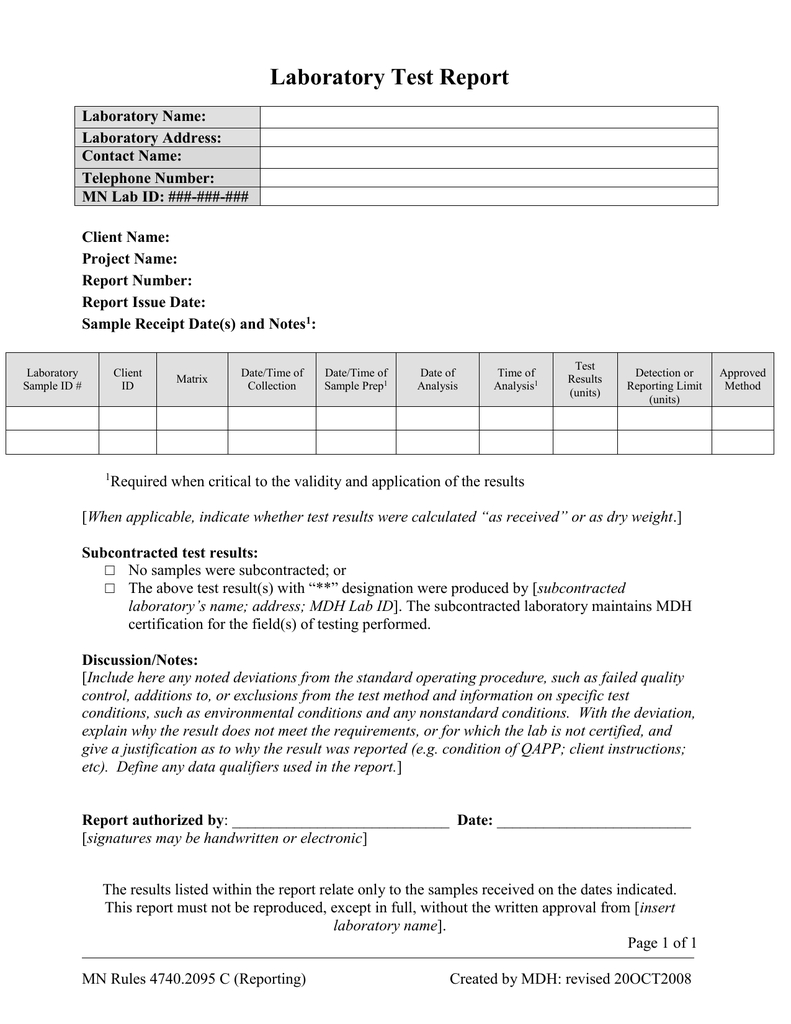 Test Report (Final Report To Client) Template (Word: 41Kb/1 In Test Result Report Template