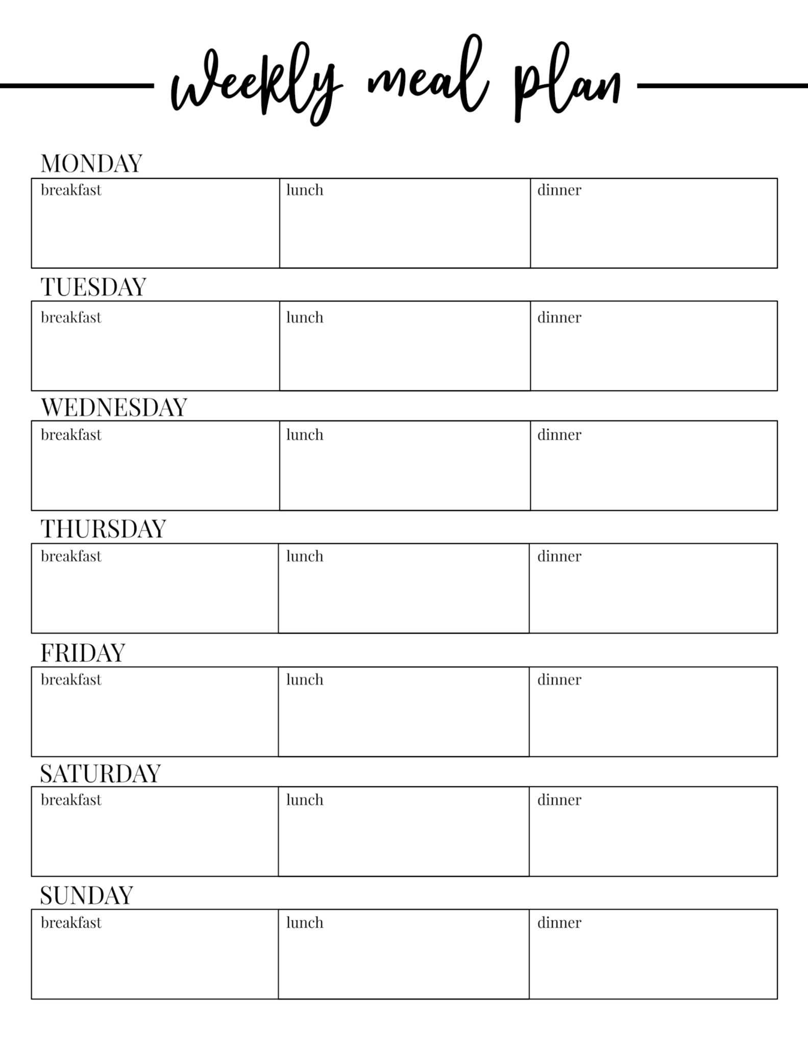 Blank Meal Plan Template Professional Format Templates