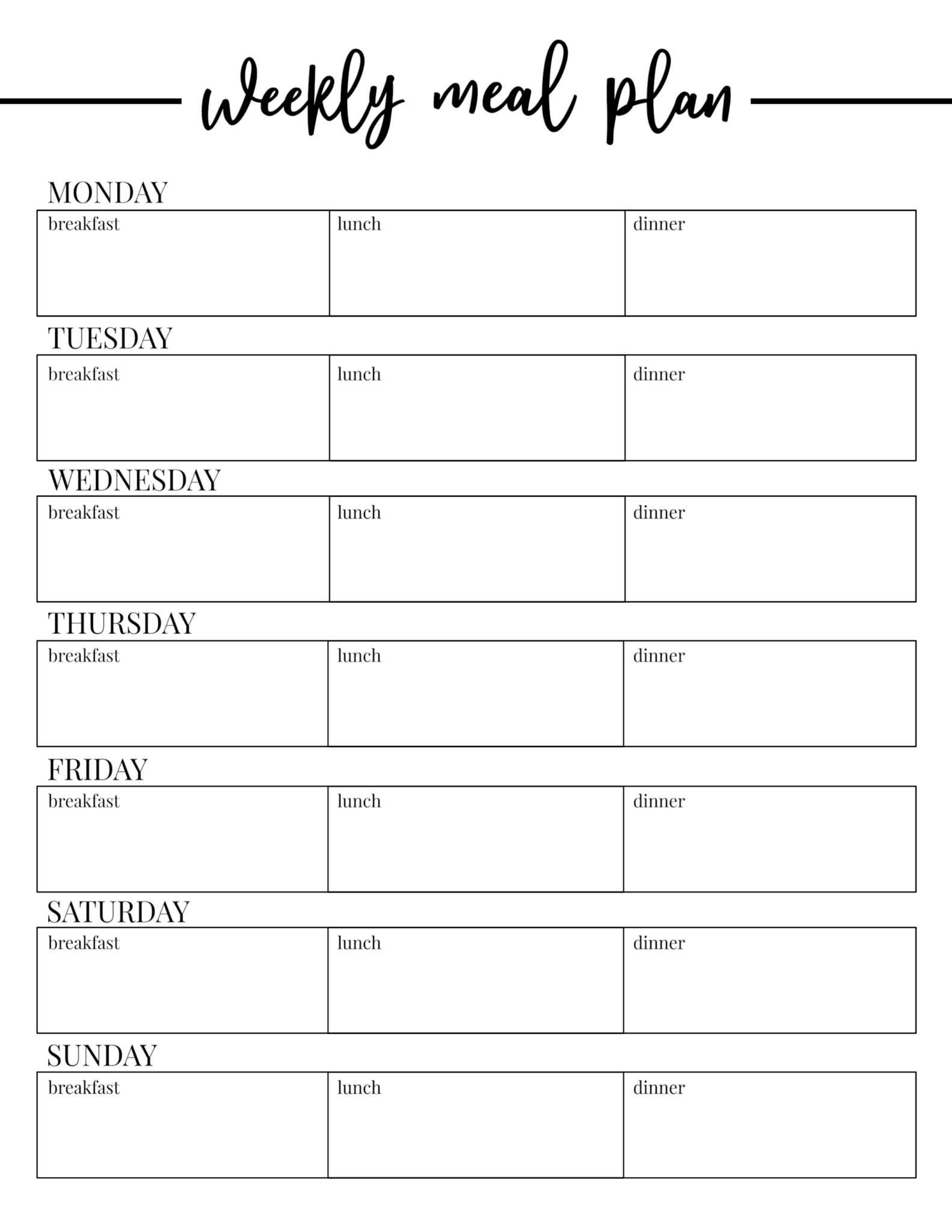 Meal Plan Printable Free