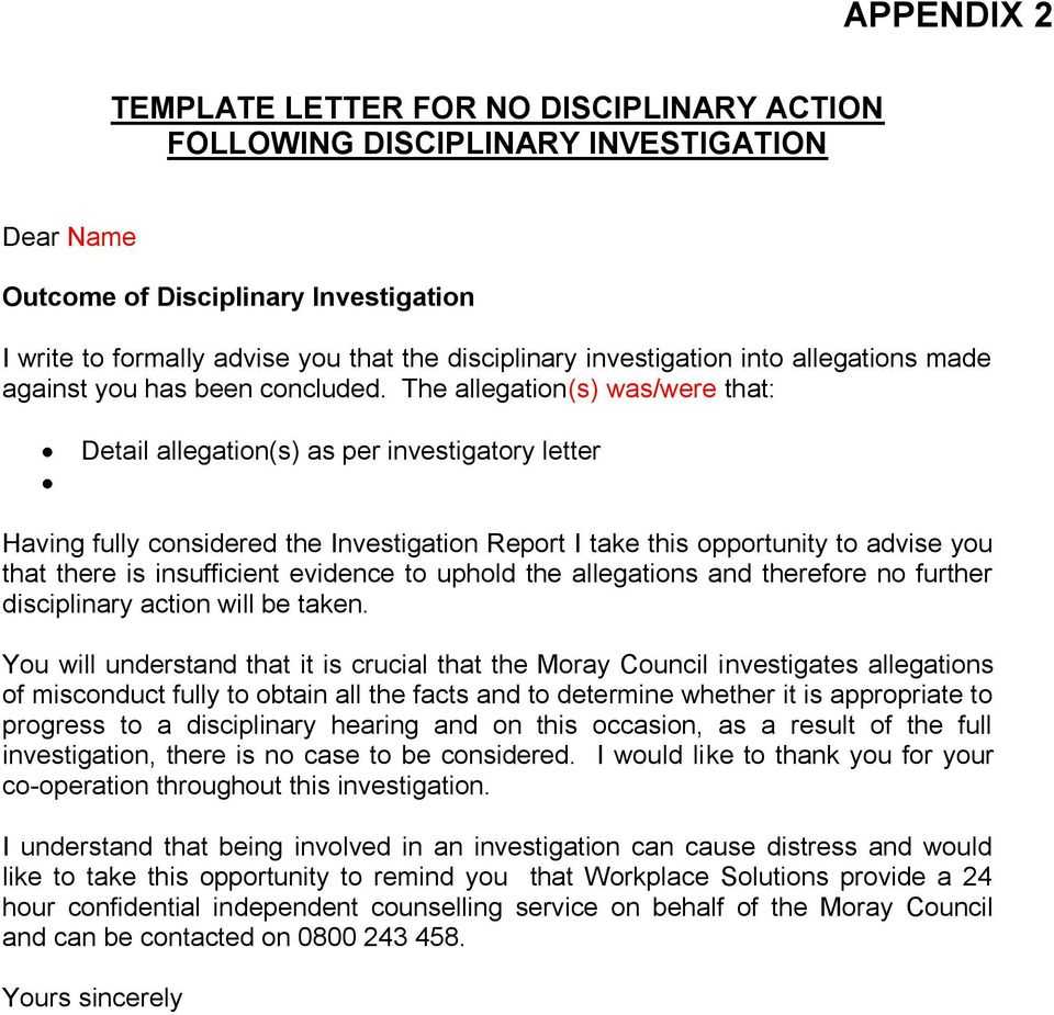 The Moray Council Disciplinary Procedures – Pdf Free Download With Investigation Report Template Disciplinary Hearing