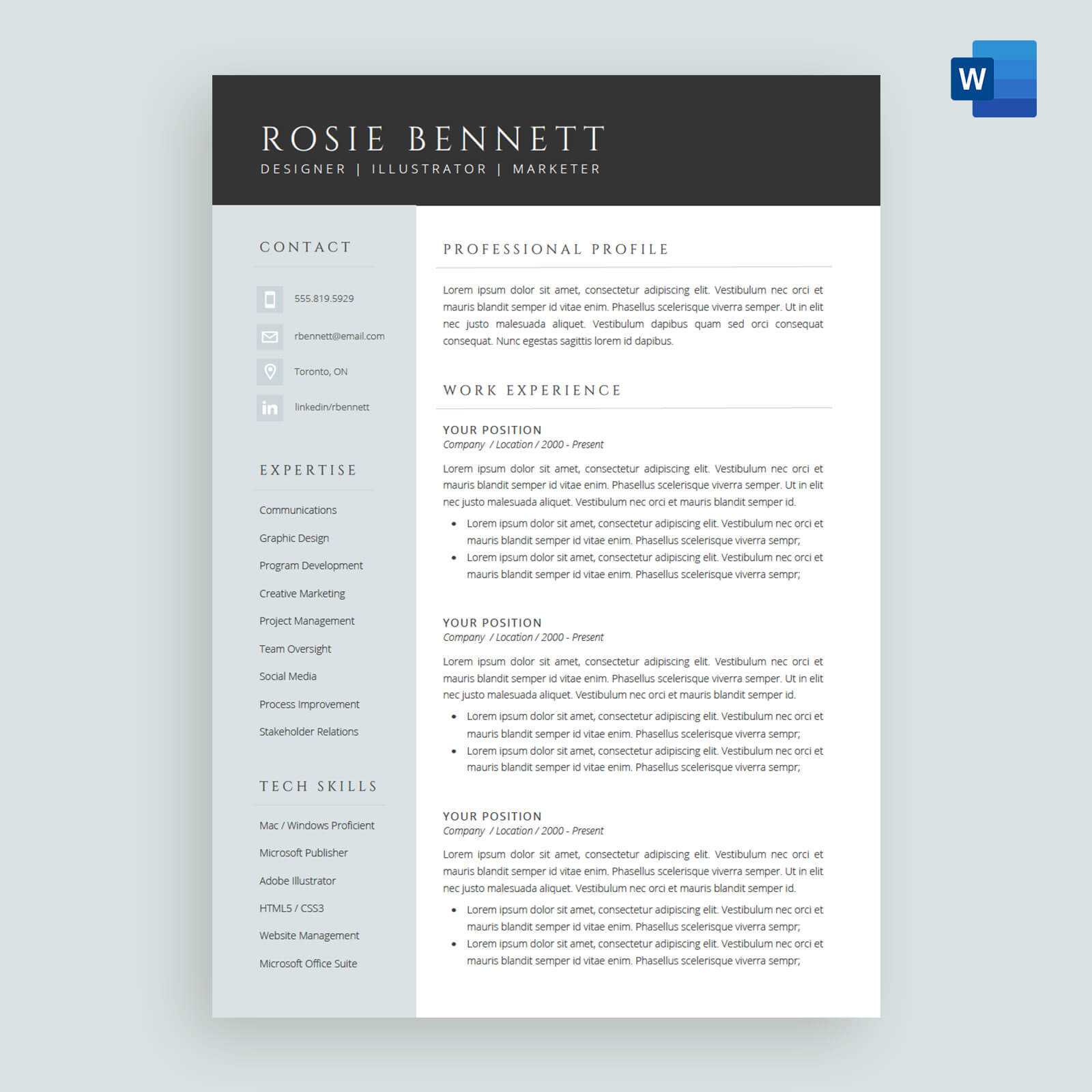The 'rosie' Resume / Cv Template Package For Microsoft™ Word Within How To Make A Cv Template On Microsoft Word