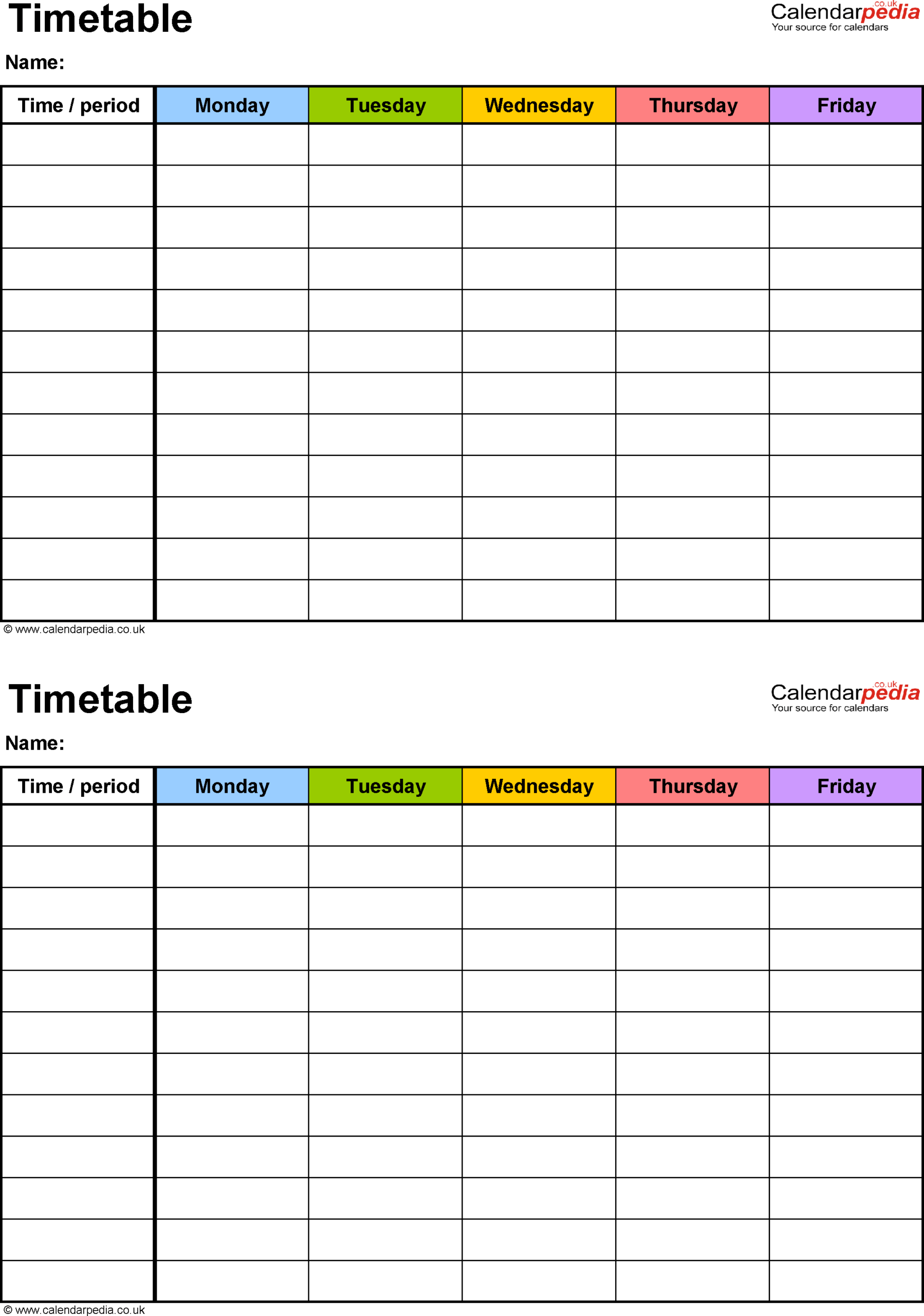 Timetable Template With Blank Revision Timetable Template