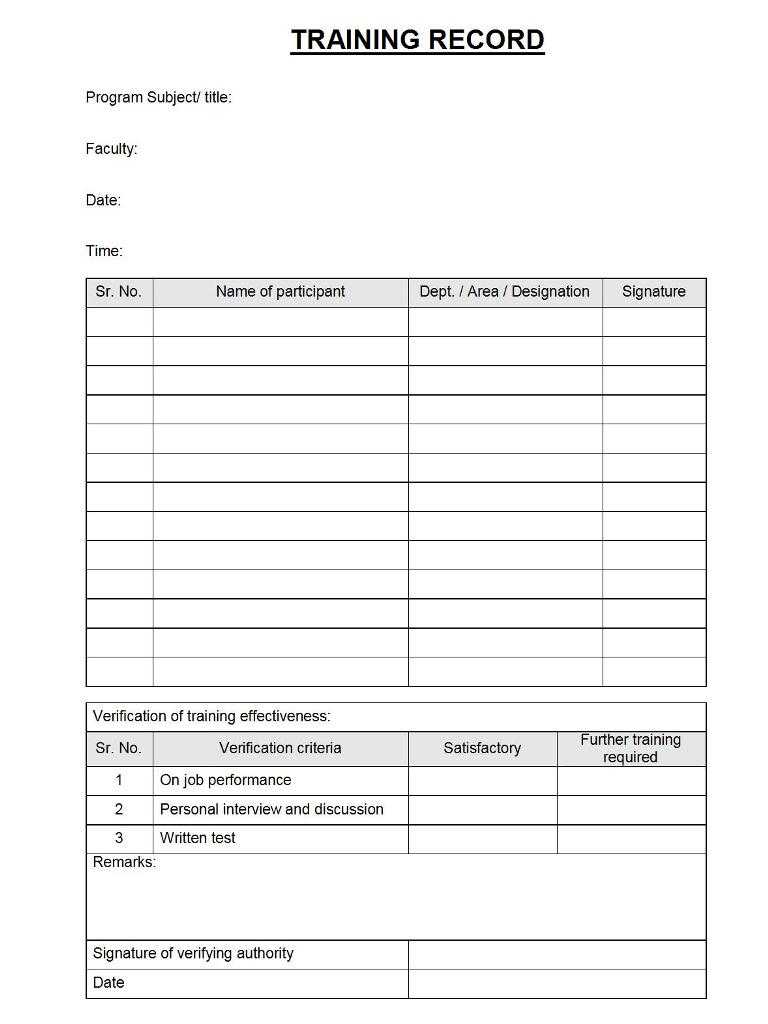 Training Record Format – Throughout After Training Report Template