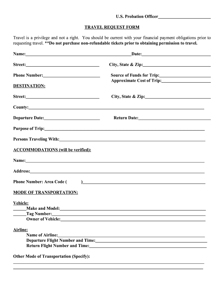 Us Federal Probation Travel Form – Fill Online, Printable With Travel Request Form Template Word