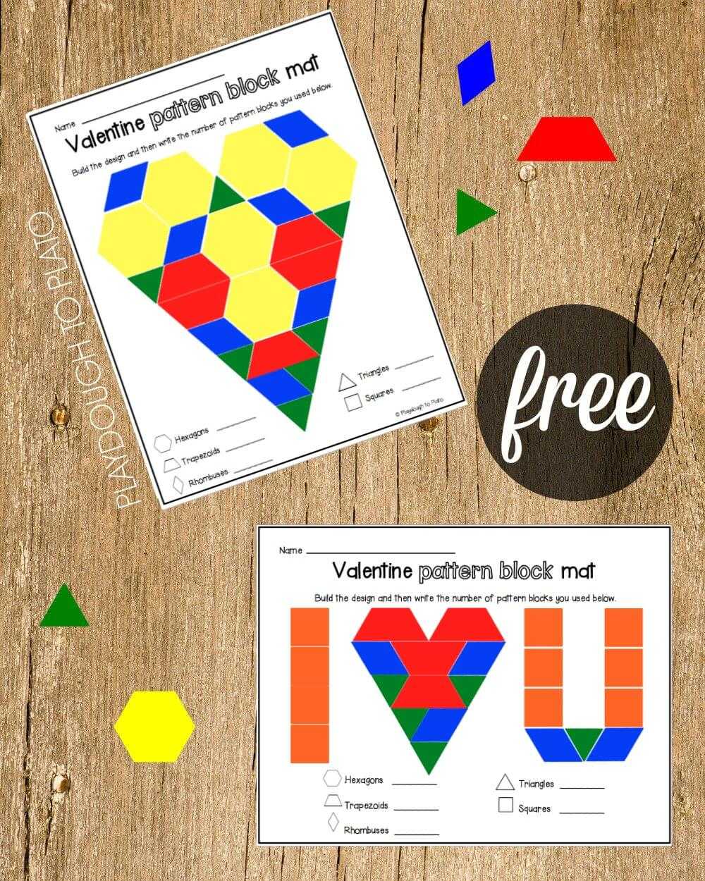 Valentine's Pattern Block Mats – Playdough To Plato Throughout Blank Pattern Block Templates