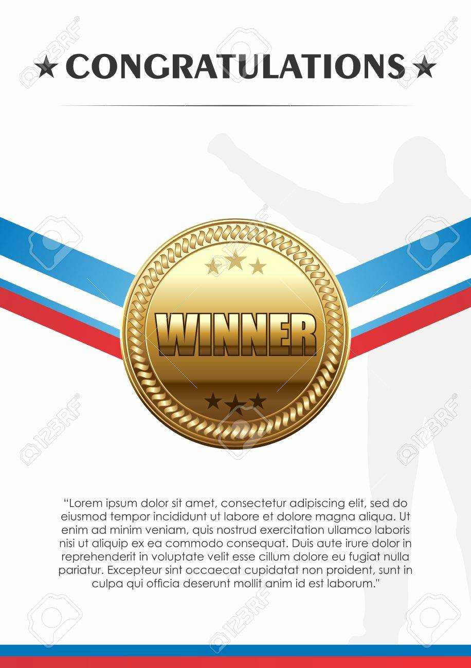 Vector Champion Trophies Of Gold Medal With Ribbon Congratulation.. Regarding Congratulations Banner Template