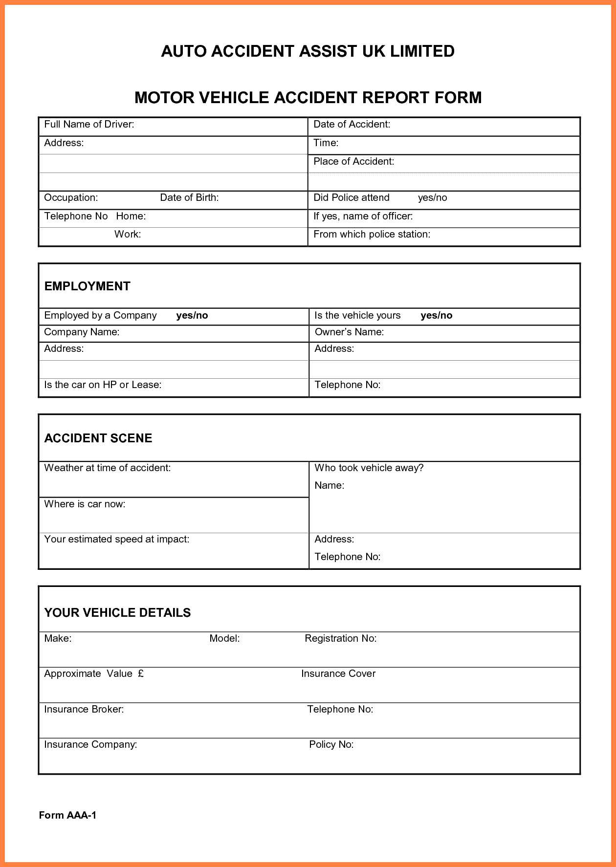 Vehicle Accident Report Form Template – Business Form Letter With Regard To Vehicle Accident Report Template