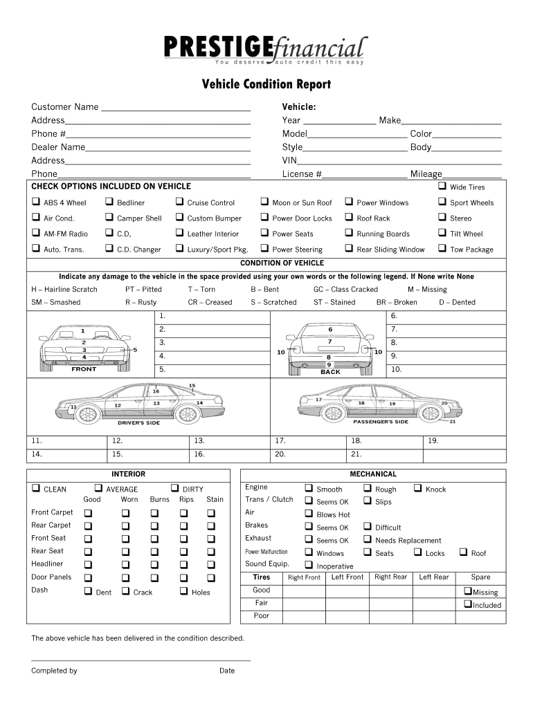 Vehicle Condition Report – Fill Online, Printable, Fillable Within Truck Condition Report Template