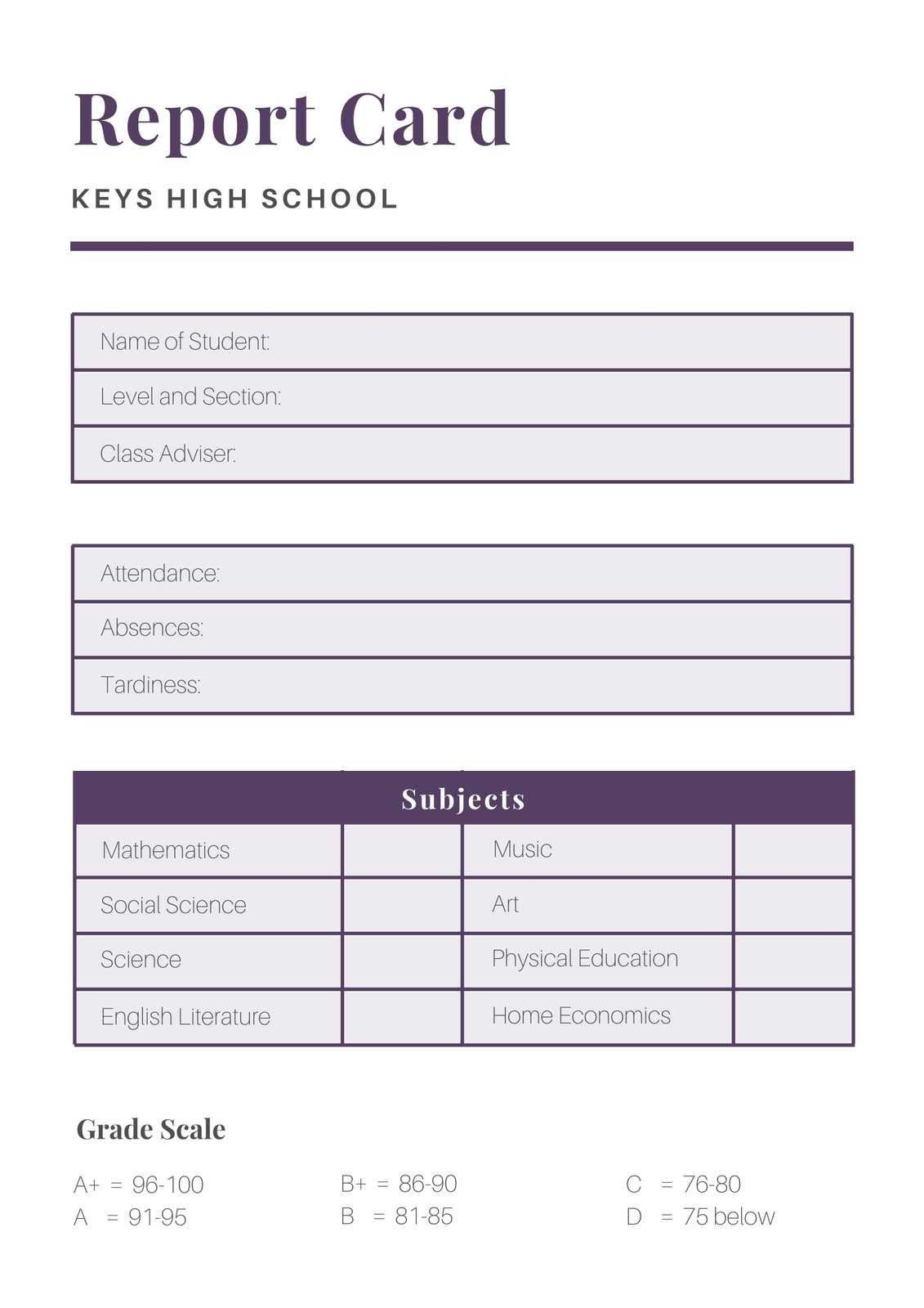 Violet And White High School Report Card – Templatescanva Regarding High School Report Card Template