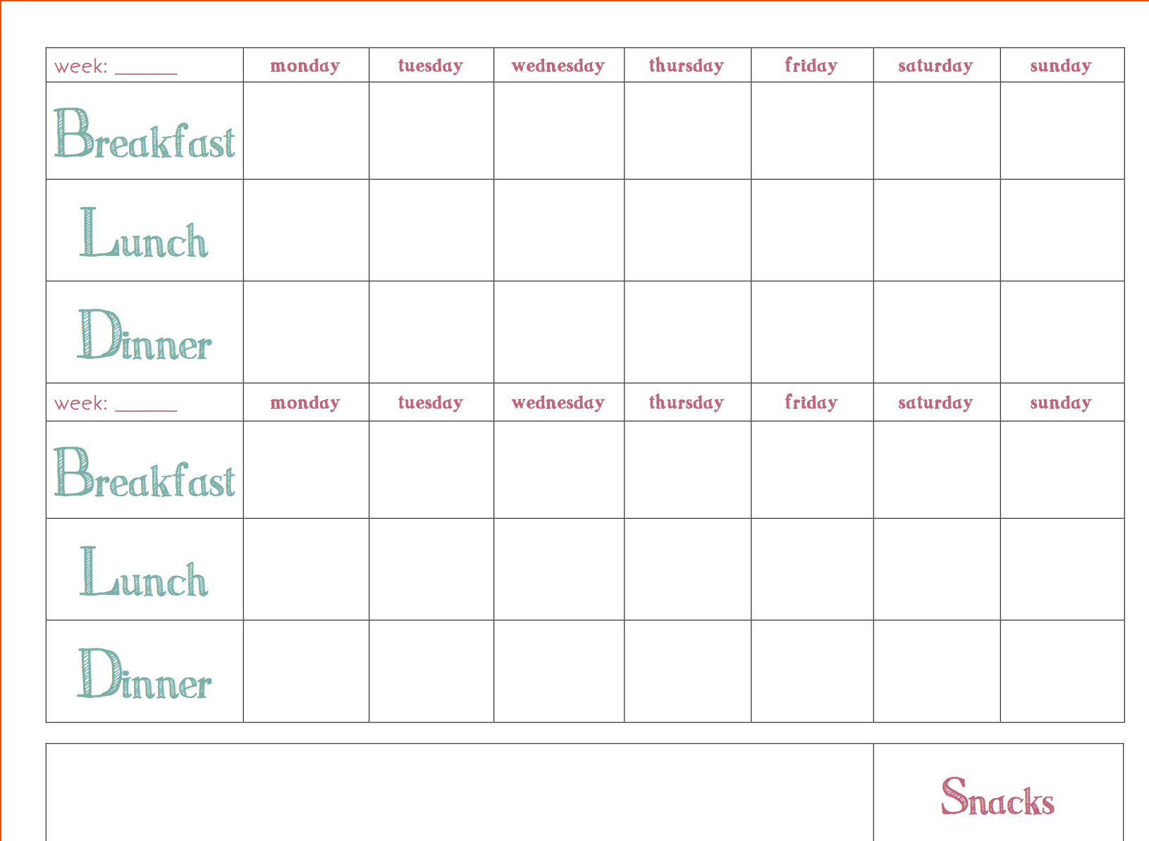 Weekly Meal Planner For Family Templates | Printable Weekly With Blank Meal Plan Template