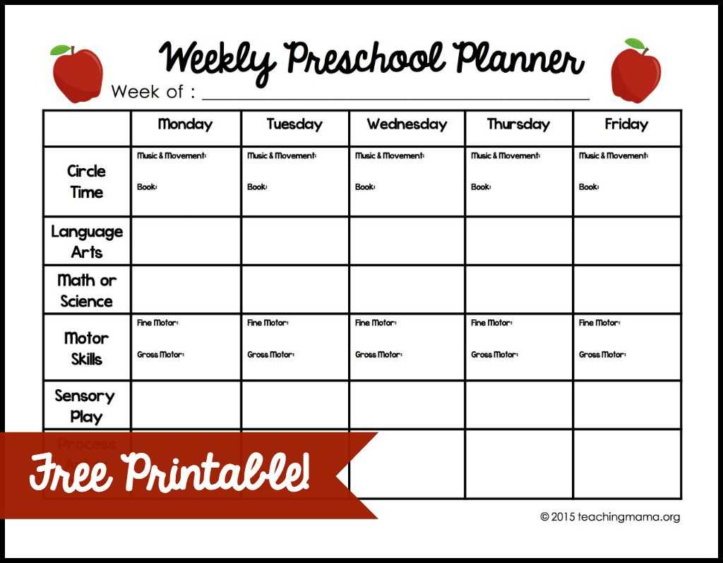 Weekly Preschool Planner {Free Printable} Pertaining To Blank Preschool Lesson Plan Template