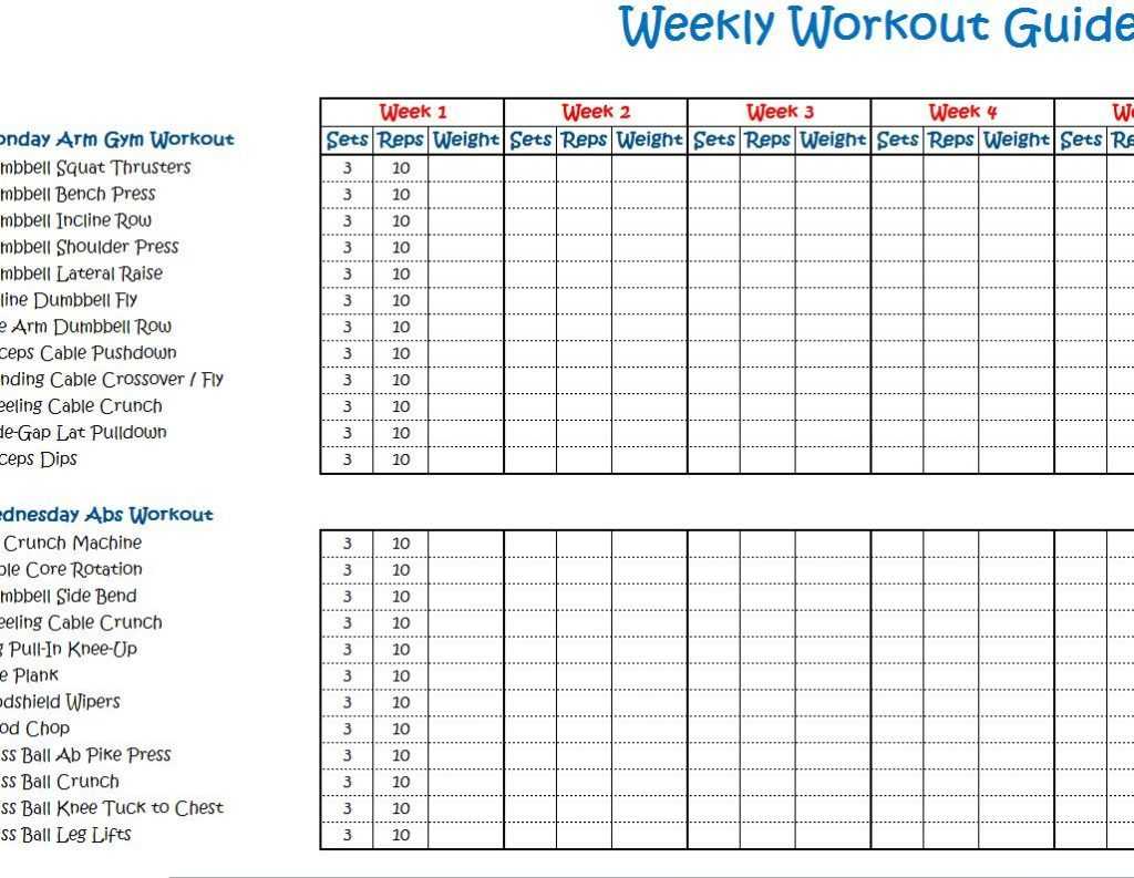 Weekly Workout Program Schedule Template Doc And Excel Within Blank Workout Schedule Template