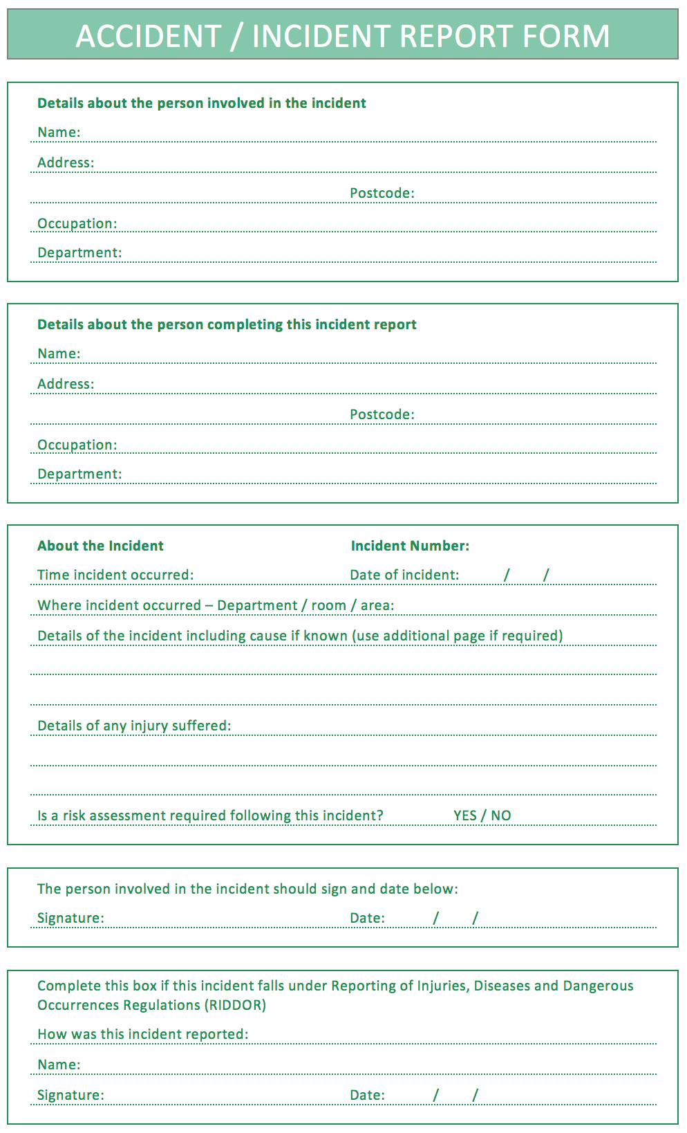 What Is Riddor – A Short Introduction | Intrafocus For Accident Report Form Template Uk