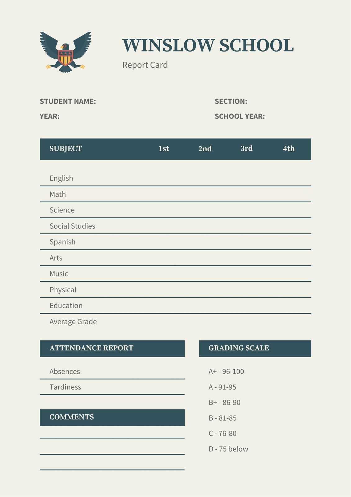 White Green Minimal Middle School Report Card – Templates Inside Report Card Template Middle School