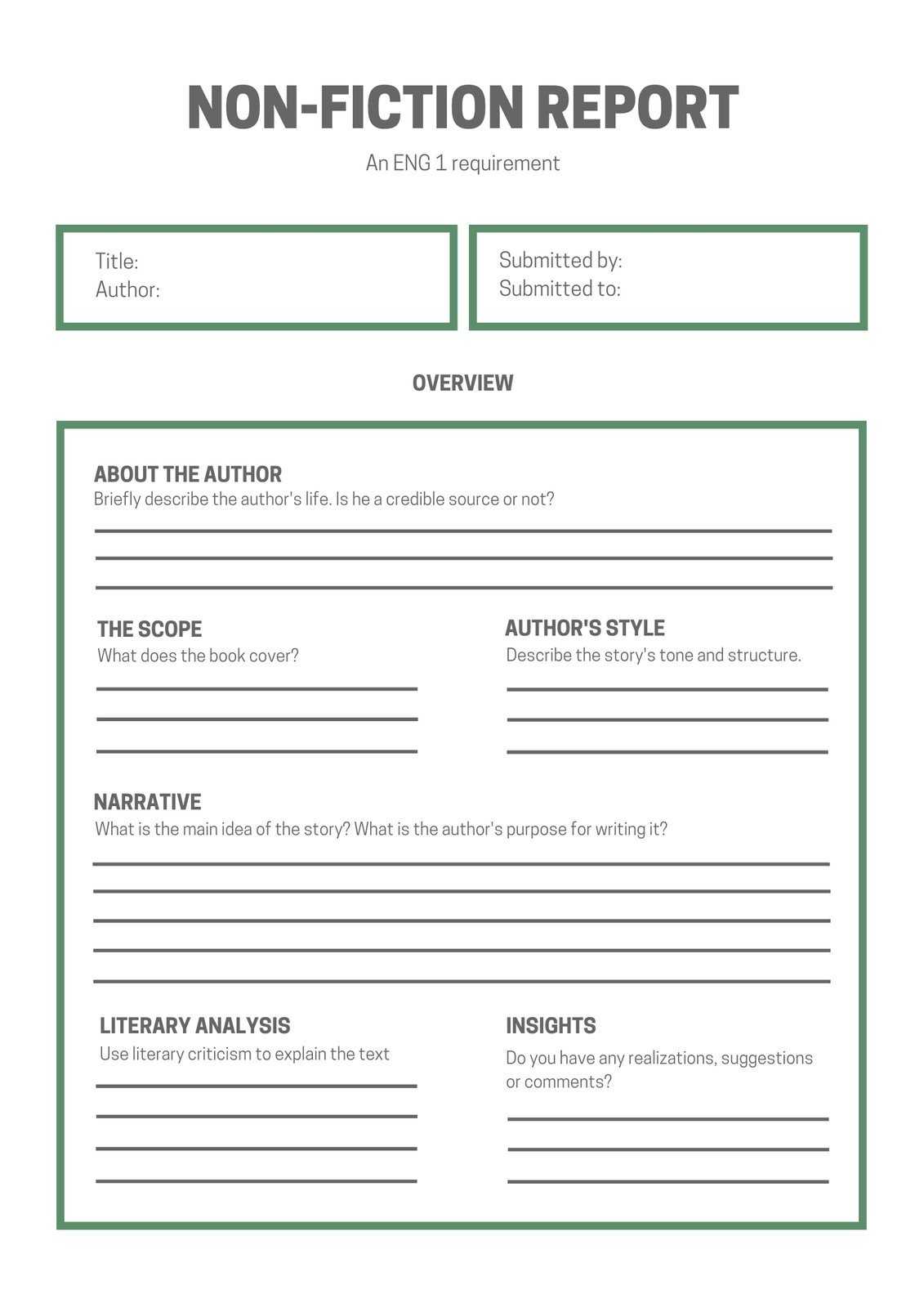 White Green Simple Non Fiction Book Report - Templatescanva With Nonfiction Book Report Template