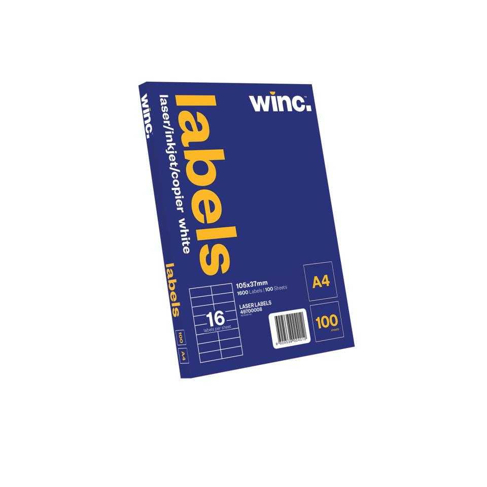 Winc Laser Labels 105X37Mm 16 Per Sheet Pack Of 100 Sheets Pertaining To Word Label Template 16 Per Sheet A4
