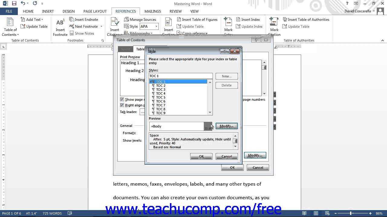 Word 2013 Tutorial Customizing A Table Of Contents Microsoft Training  Lesson 19.2 In Word 2013 Table Of Contents Template