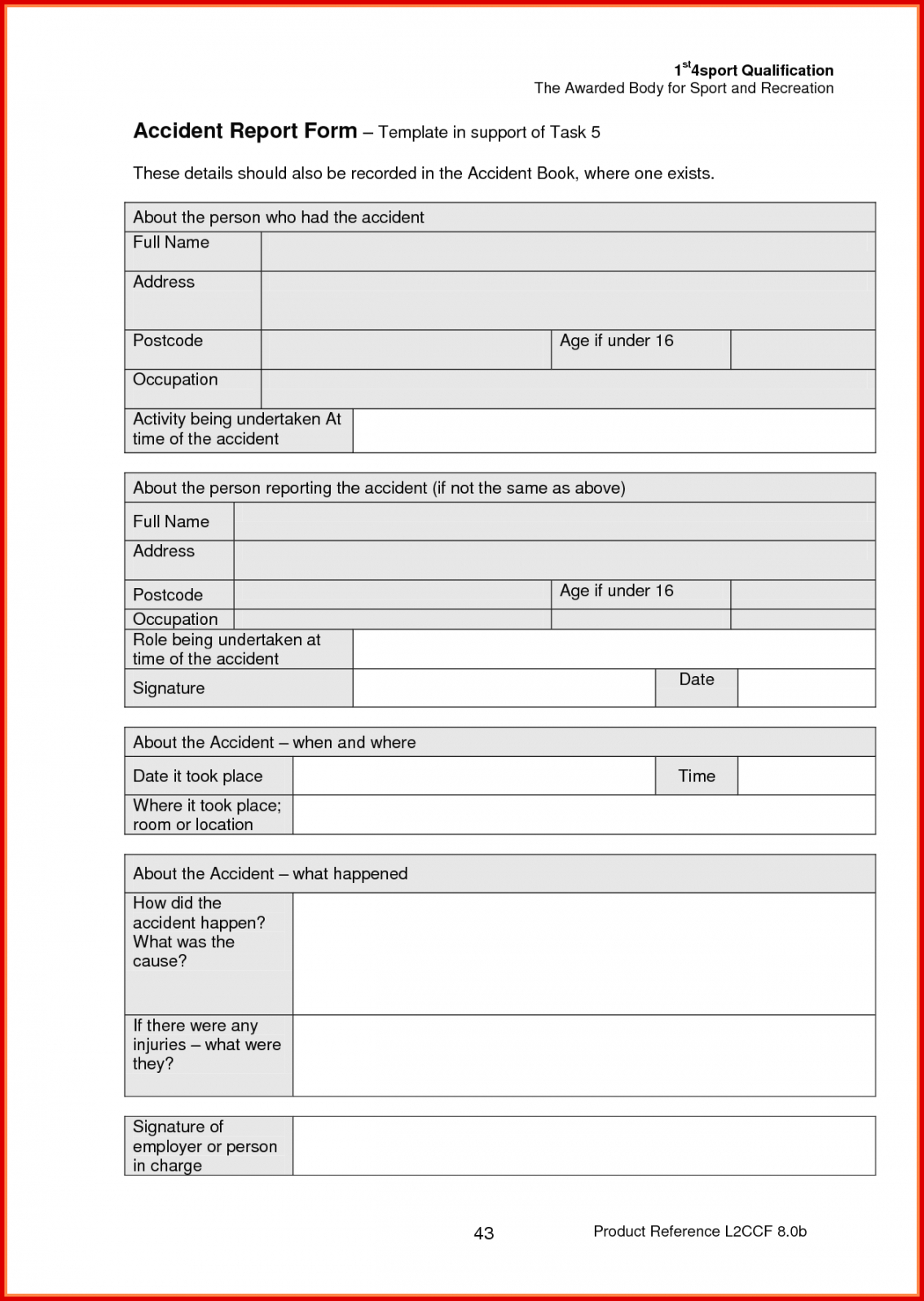Work Injury Report Form Template Regarding Injury Report Form Template